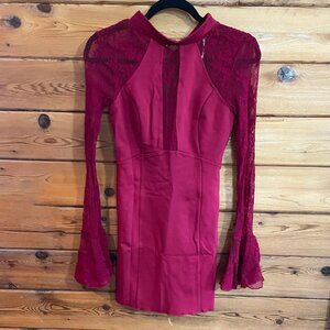 Free People It’s Now or Never Red Lace Bodycon Dress Size XS